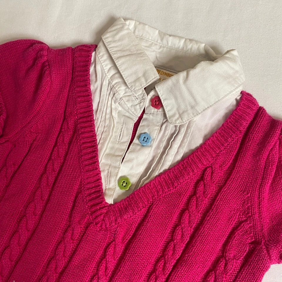 Gymboree Pink Cable Knit Sweater Vest w/ Attached Collar Sz XS 3/4 - Image 3 of 4