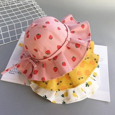 Sweet Baby Summer Hat for Girls Cotton Fruit Print Kids Bucket Hats Bowknot Prin