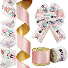 Christmas Wired Edge Ribbon Pink Nutcrackers Craft Ribbon Xmas Winter Fabric Rib