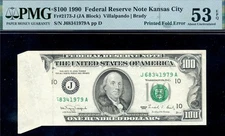 HGR ((ERROR)) 1990 $100 FR.2173-J (Printed Fold - See Back) PMG AU-53EPQ