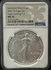 2021-W BURNISHED T-2 Silver Eagle NGC MS70