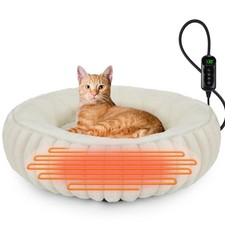 Heated Cat Beds for Indoor Cats and Small Dogs, 20" Cozy Donut Heated Pet Bed...