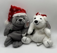 Vintage Exclusive 1997 Coca Cola Christmas Polar Bear Seal Bean Bag Plush Lot