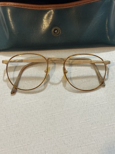 Vintage Alexander Julian Colours Eyeglasses Gold Frame w Case Round