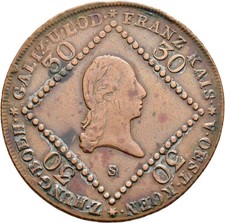 FITZ EMPIRE AUSTRIA FRANZ 30 KREUZER 1807 S SCHMÖLLNITZ COPPER @AIN1370