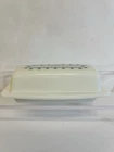 Vintage Pyrex Blue and Milk Glass Snowflake Garland Butter Dish with Lid