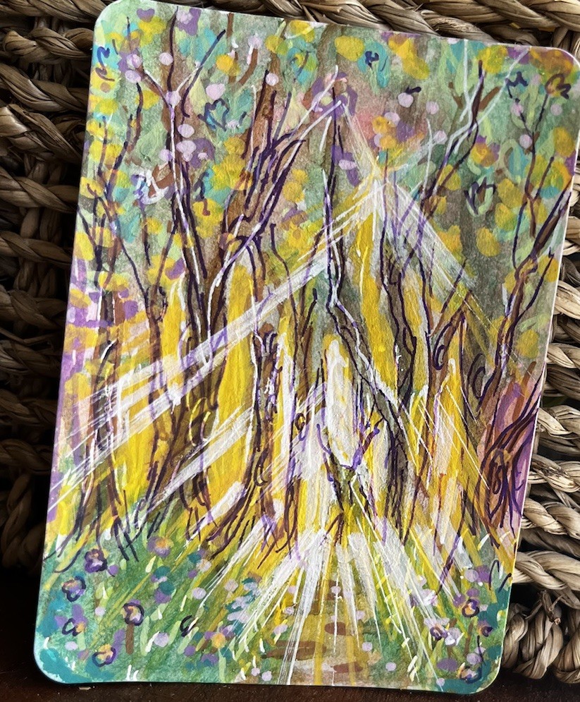 ACEO ATC Original Birch Forest painting Nature Landscape OOAK Cottage Core Art
