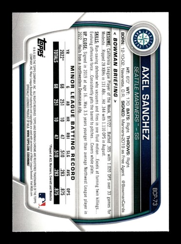 2023 Bowman Chrome Mega Mojo Refractor #BCP-73 Axel Sanchez - Mariners - Bild 2 von 2