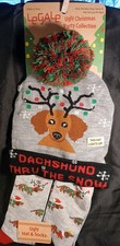 NEW 2019 Dachshund Thru The Snow Winter Light-Up Cap W/Socks Men's 8-12