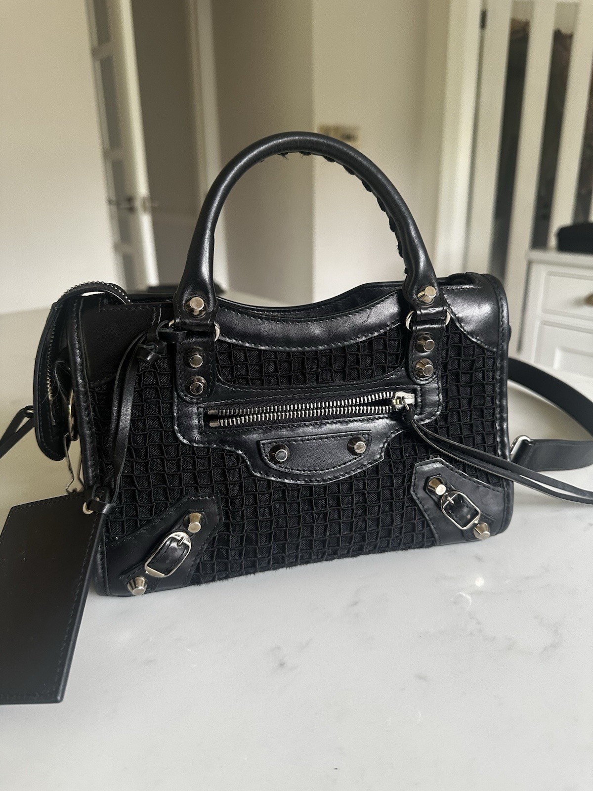 Balenciaga City Classic Studs Shoulder Bag Mini Black Leather/Nylon