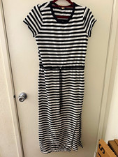 Michael Kors Womens Small Black White Striped Cotton Drawstring Maxi Dress