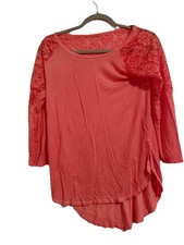 Arizona Jean Company Pink Lace Accent 3/4 Sleeve Round Neck Blouse Women’s S