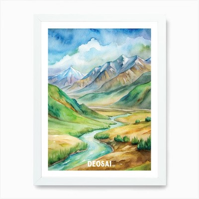 Deosai National Park Watercolor Pai Framed Wall Art Poster Canvas Print Picture
