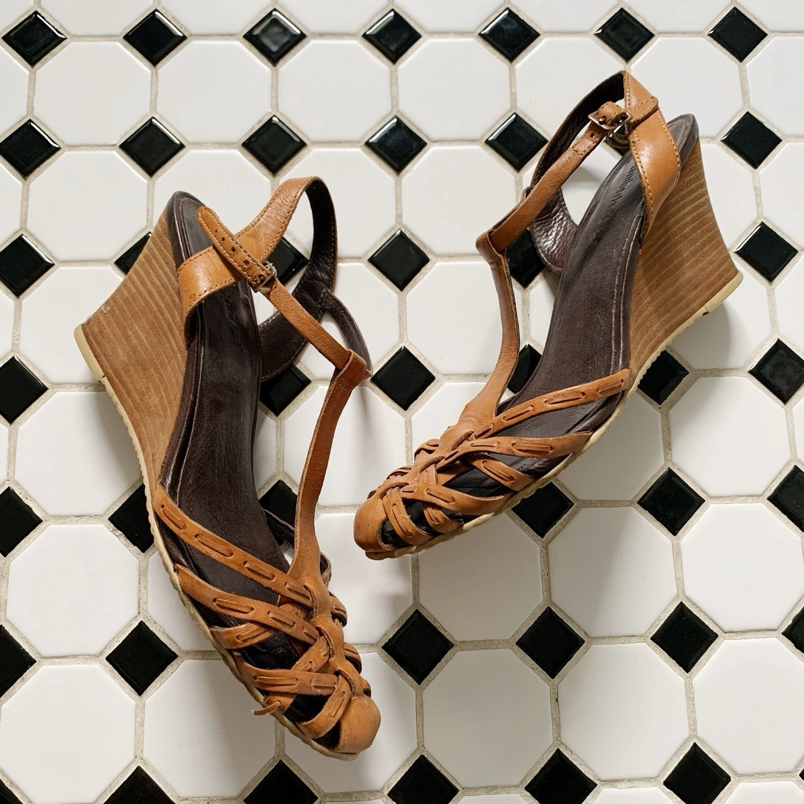 Timberland sandali donna cognac marrone pelle intrecciata zeppa 6 5