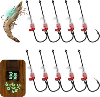 10 Pcs 3/0 Luminous Live Shrimp Hooks - High Carbon Steel Fishing Hooks with
