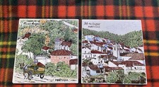 2  Vintage Algarve Monchique Portugal Porcelain 6" Decorative Tiles- Rare - Used