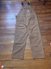 Carhartt R01 Brown Duck Canvas Bib Overalls Double knees Relaxed 38x30