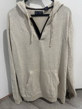 Chaps Sweater Mens XLarge Cream Cotton Knit Henley Button Hoodie