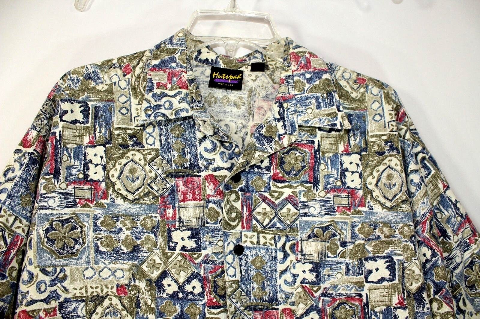 Vintage Hutspah Men's Button Up Multicolor Retro Geometric Shirt Large  FLAWS