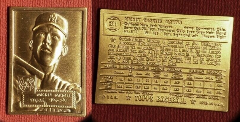 Medal: 1952 Mickey Mantle Topps Summary Rev., 53mm x 40mm Brass IRTM40