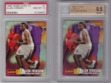(2) 1996 FLEER LUCKY 13 ALLEN IVERSON ROOKIES NO. 1 OF 13 PSA 10 & BECKETT 9.5 