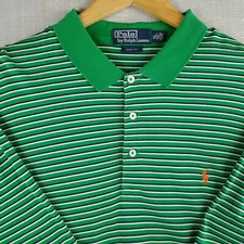 POLO RALPH LAUREN Size XL Golf Fit Green/White/Blue Striped Polo Shirt 100% Pima