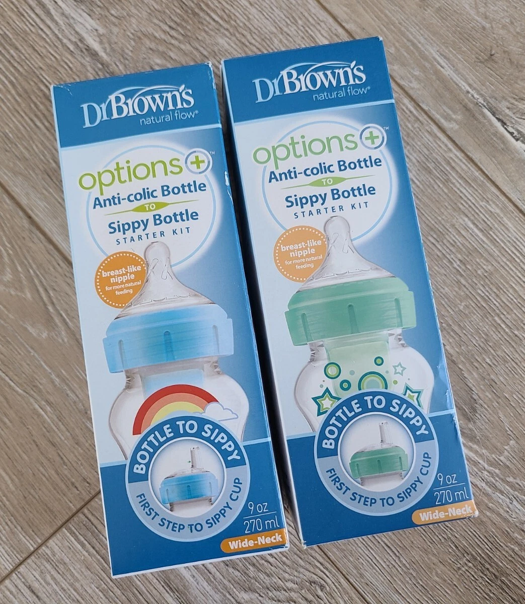 2 x Dr. Brown's Options+ Anti-Colic Bottle 8 Oz Rainbow + Green Stars NIB