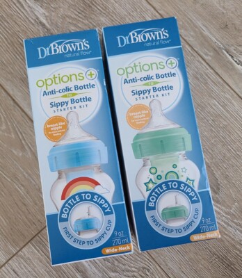 2 x Dr. Brown's Options+ Anti-Colic Bottle  8 Oz Rainbow + Green Stars NIB