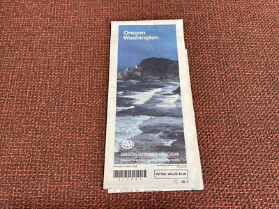 1995 Vintage Oregon Washington AAA Road Map Man Cave Garage Art Gift