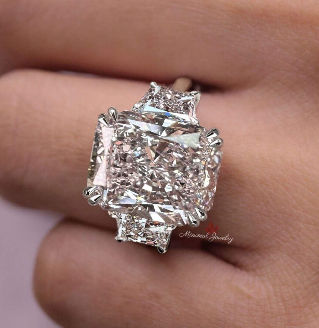 15 CT Radiant Cut Moissanite Engagement wedding Three Stone 925
