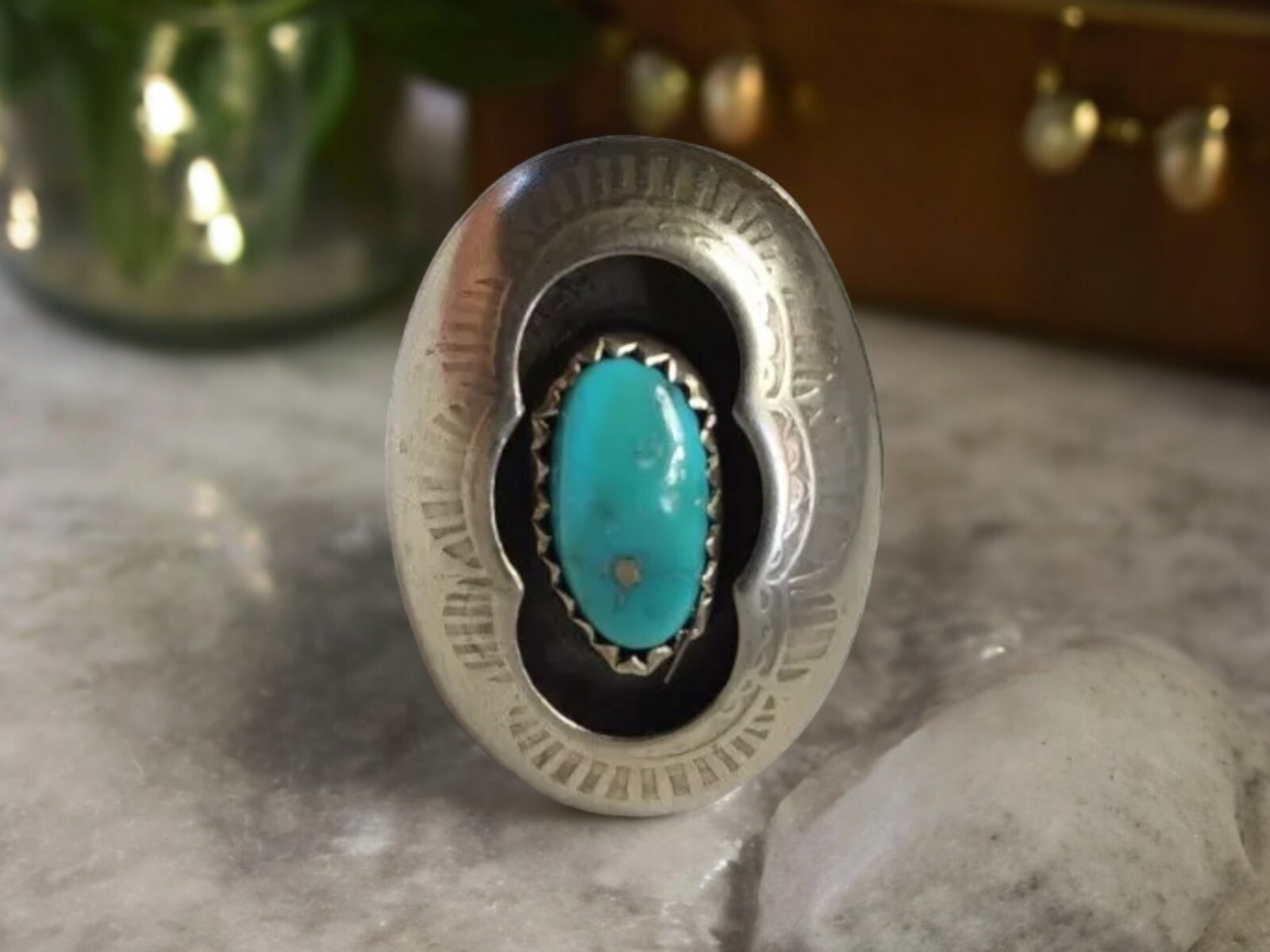 Native American Turqoise Split Shank Sterling Sil… - image 1