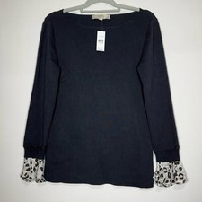 NWT Loft Women  s Mixed Media Ruffle-Cuff Long Sleeve Knit Sweater Size Medium