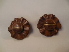 Vintage wood  brass flower button shoe clips