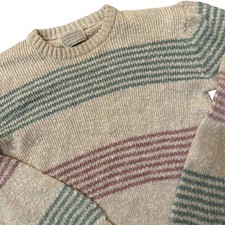 Vintage Lord Jeff Linen Blend Sweater Women  s M Crewneck Pink Green Stripe