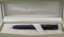 Levenger True Writer Core Blue Swirl & Chrome Ballpoint Pen - New
