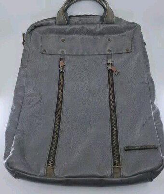 Matt And Nat Gray Leather Shoulder/Messenger/Laptop Bag-16''x13''-Zip Closures