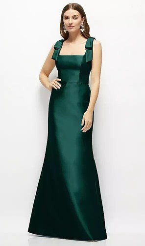 Alfred Sung Evergreen Bow Strap Satin Twill Trumpet Gown Size 8 $269 D868