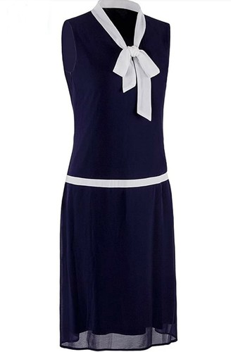 Women's 1920s Style Midi Flapper Dress V-Neck Bow Roaring 20s Gatsby Dress - Picture 5 of 27