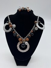BEADED NECKLACE AND EARING SET BROWN AND BLACK BEADS BOHO JEWELRY