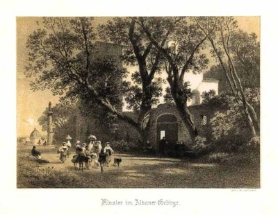 ALBANO, Lithografie 1860 Kloster. CASTELLI ROMANI Lazio