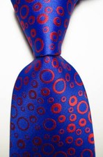 New Classic Polka Dot Blue Red JACQUARD WOVEN Silk Men's Tie Necktie