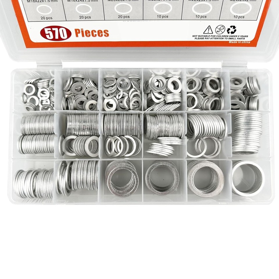 570pcs Oil Drain Plug Gasket Aluminum Engine Crush washer Assortment