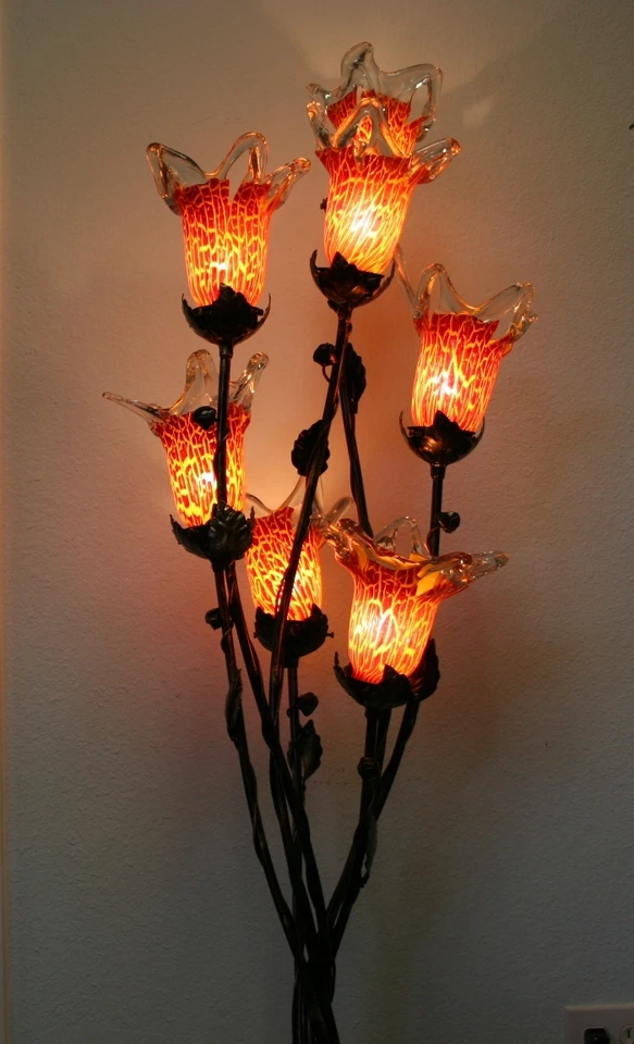 Современная репродукция кованого железа ручной работы напольная лампа оранжевые стеклянные абажуры Румыния - Изображение 3 из 4