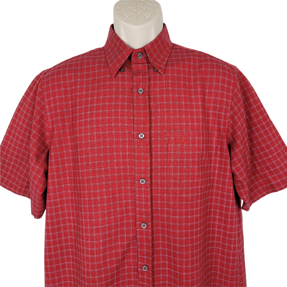 Pringle of Scotland Shirt Mens Size Medium Red Plaid Short Sleeve Button Down  - Image 2 of 4