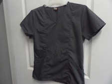 Ladies scrub top, by Denice, size small, grey.
