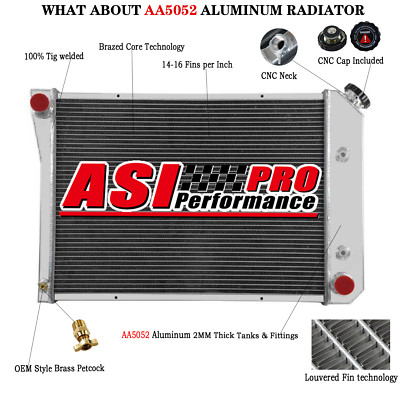 4 Row Aluminum Radiator fit 1973-1974 Chevy Nova/ Olds Omega 98/Buick Apollo V8