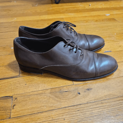 TOD'S Men's shoes Brown Leather Lace-up Oxford Style Classical Cap-Toe Size 9