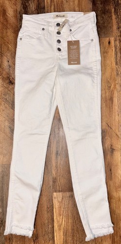 $ 135 Neu mit Etikett Madewell Damenjeans 10" hoher Bund weiß Skinny Knopfleiste Jeans 23 - Bild 2 von 13
