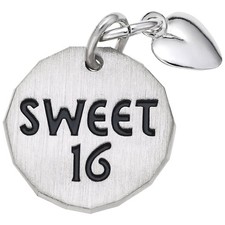Sweet 16 Tag w/Heart Charm - Metal - Sterling Silver
