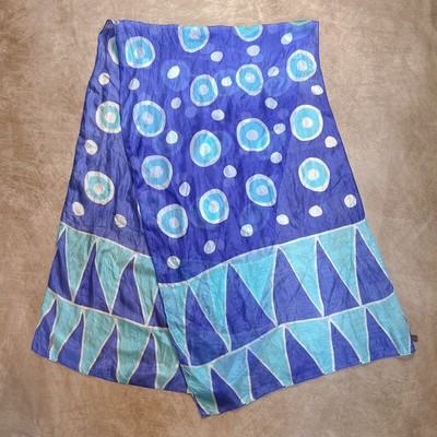 Geometric Satin Scarf Blue Rectangle Polka Dot Circle Triangle Boho Festival Mod